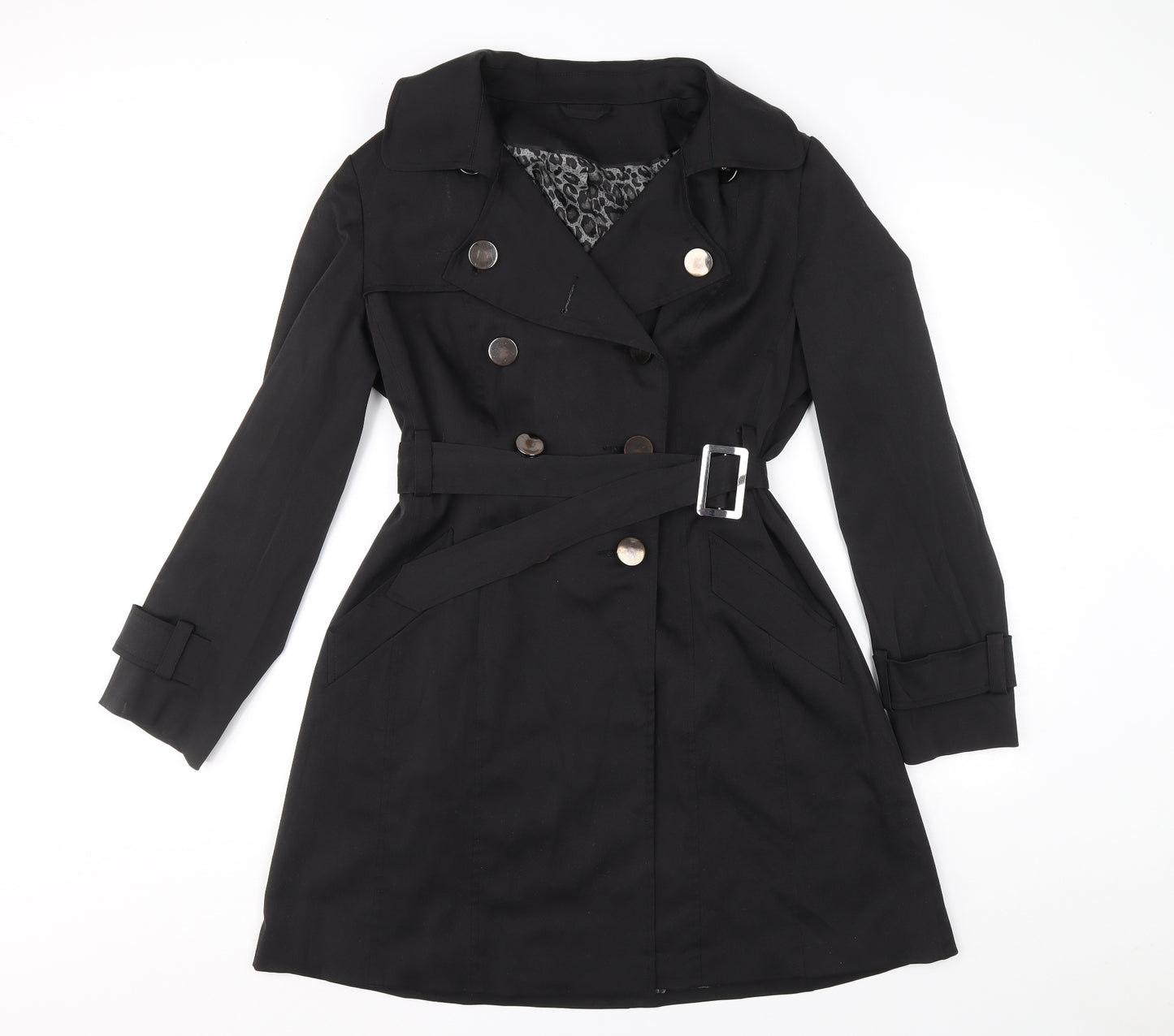 F&F Womens Black Trench Coat Coat Size 14 Button