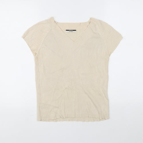 George Womens Beige V-Neck Cotton Pullover Jumper Size 14 - Ribbed fabric