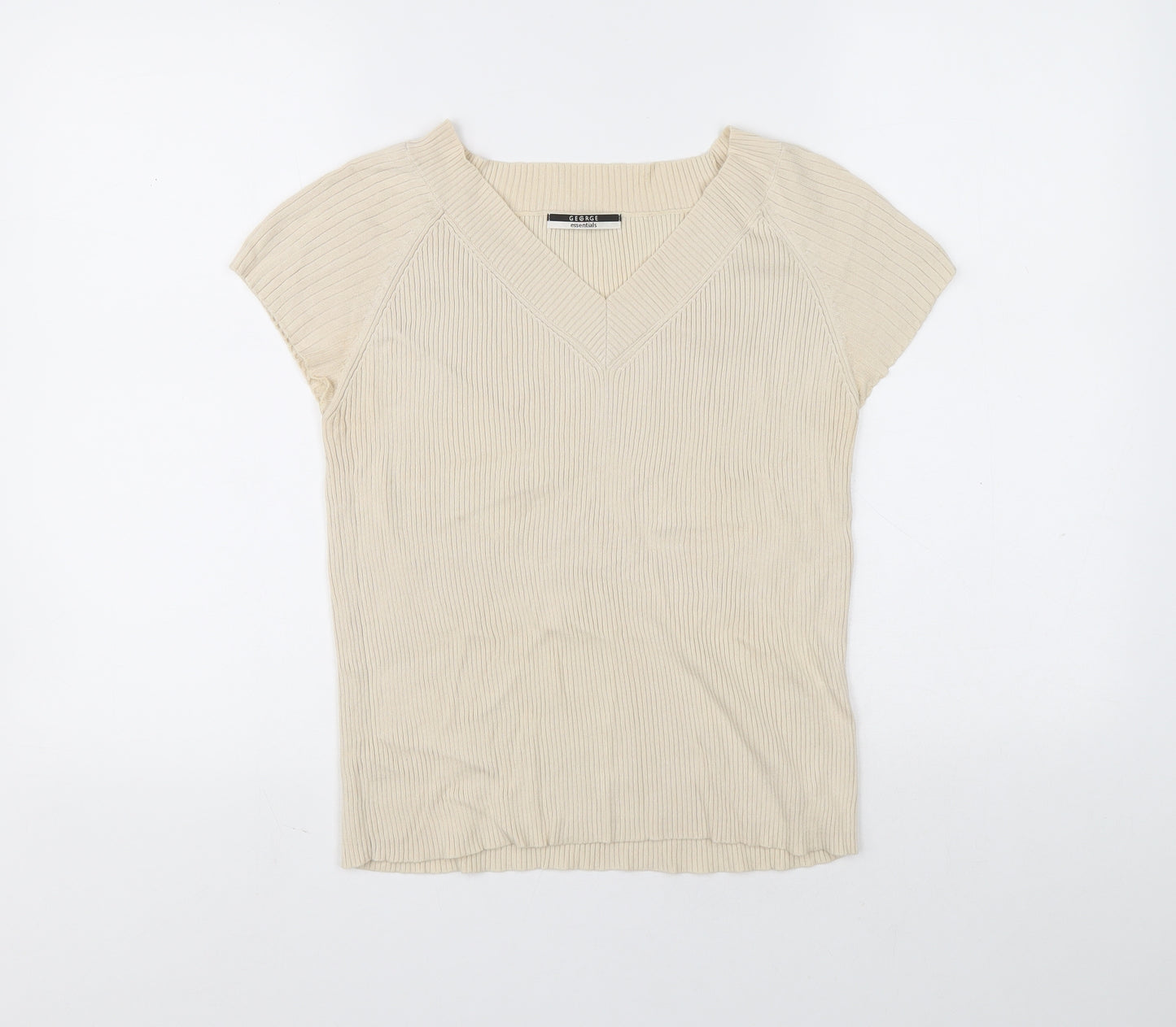George Womens Beige V-Neck Cotton Pullover Jumper Size 14 - Ribbed fabric