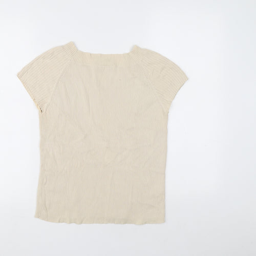 George Womens Beige V-Neck Cotton Pullover Jumper Size 14 - Ribbed fabric