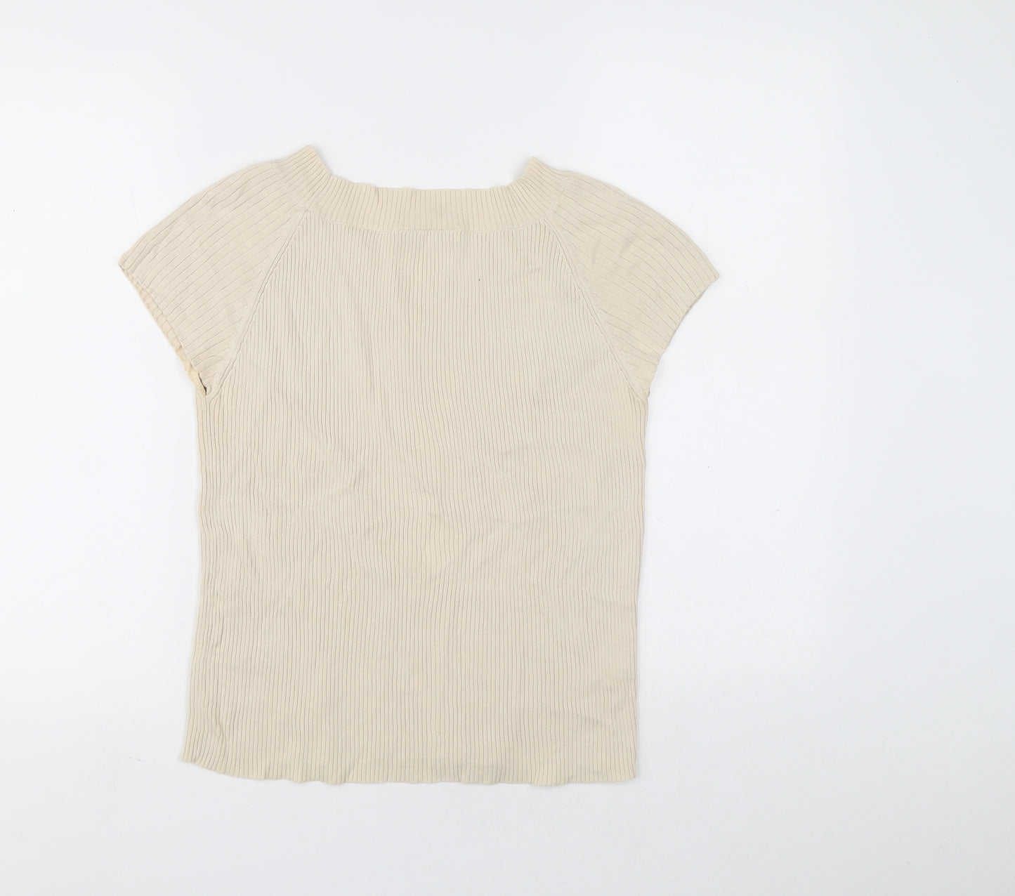 George Womens Beige V-Neck Cotton Pullover Jumper Size 14 - Ribbed fabric