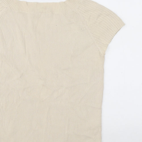 George Womens Beige V-Neck Cotton Pullover Jumper Size 14 - Ribbed fabric