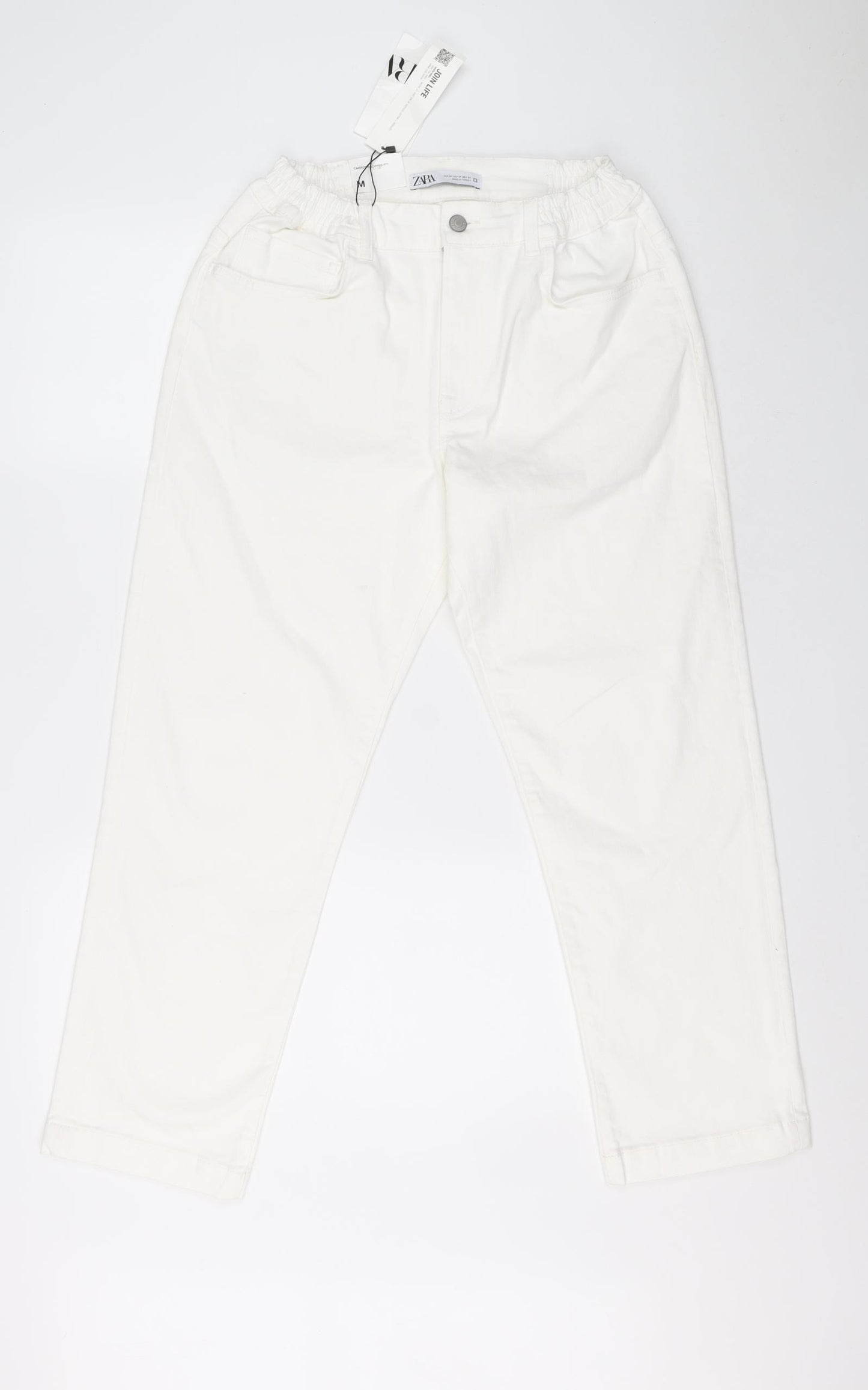 Zara Womens White Cotton Cropped Jeans Size M L27 in Regular Zip