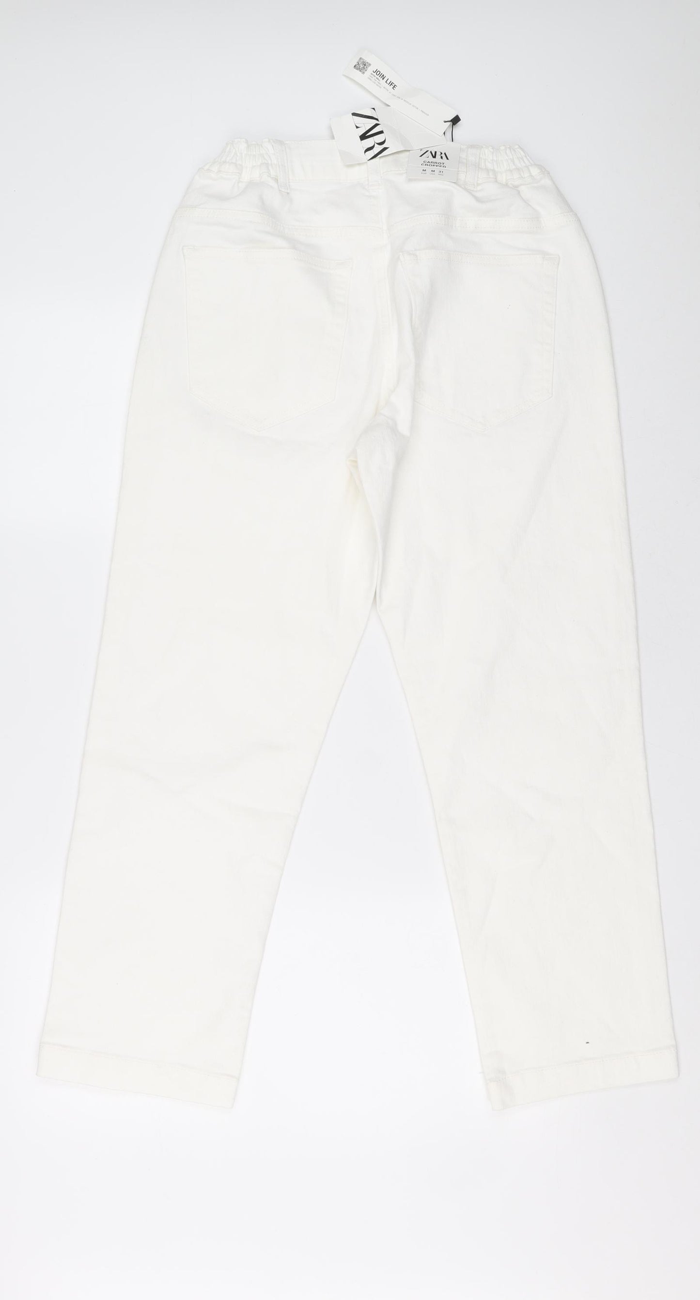Zara Womens White Cotton Cropped Jeans Size M L27 in Regular Zip