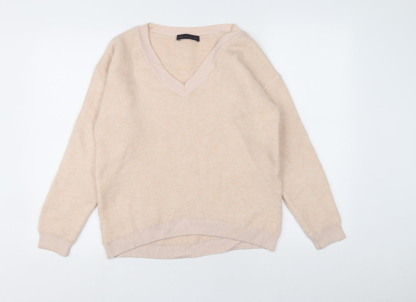 Marks and Spencer Womens Pink V-Neck Acrylic Pullover Jumper Size 8