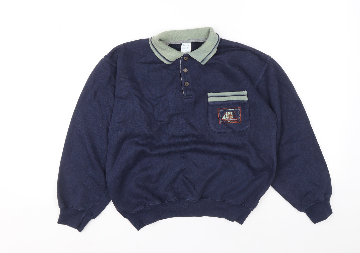 Bright Future Boys Blue Polyester Pullover Sweatshirt Size 12 Years Button - Ship