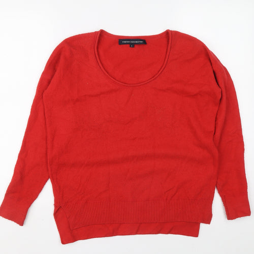 French Connection Womens Red Scoop Neck Acrylic Pullover Jumper Size S