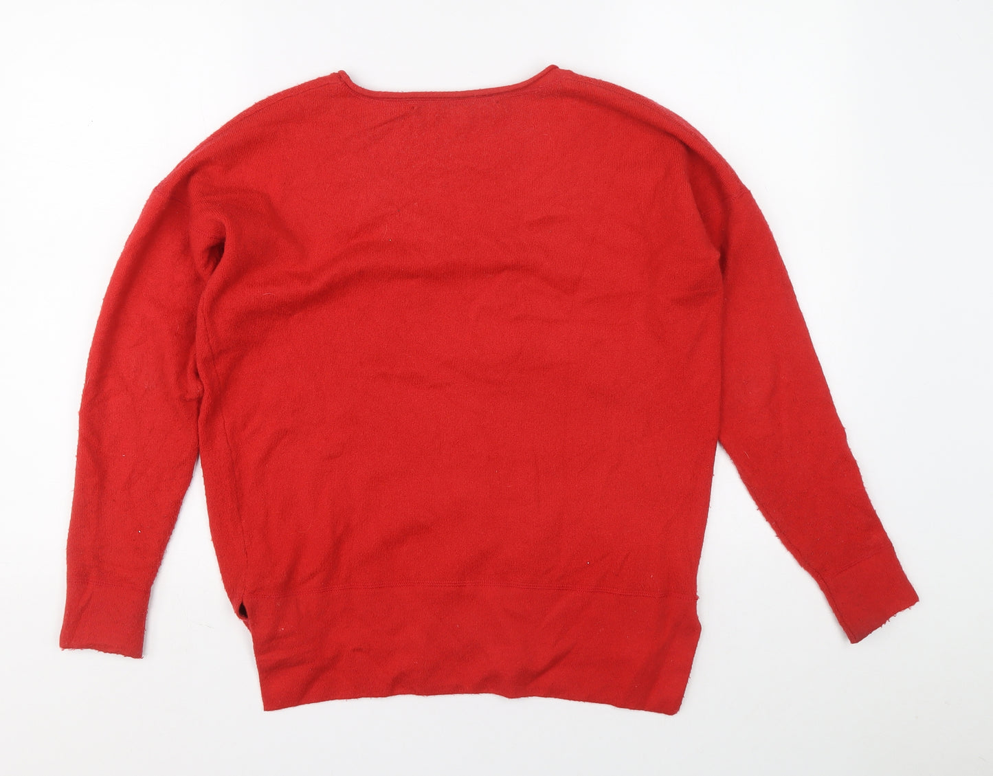 French Connection Womens Red Scoop Neck Acrylic Pullover Jumper Size S