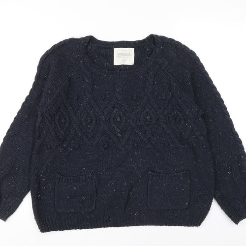 Papaya Womens Blue Boat Neck Acrylic Pullover Jumper Size 12 - Cable knit detail