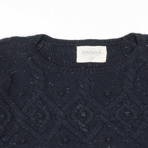 Papaya Womens Blue Boat Neck Acrylic Pullover Jumper Size 12 - Cable knit detail