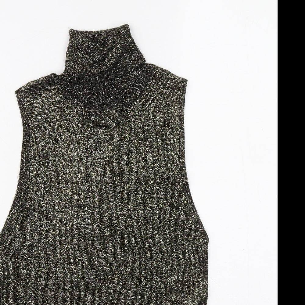 OPUS Womens Silver Viscose Basic Tank Size L Roll Neck