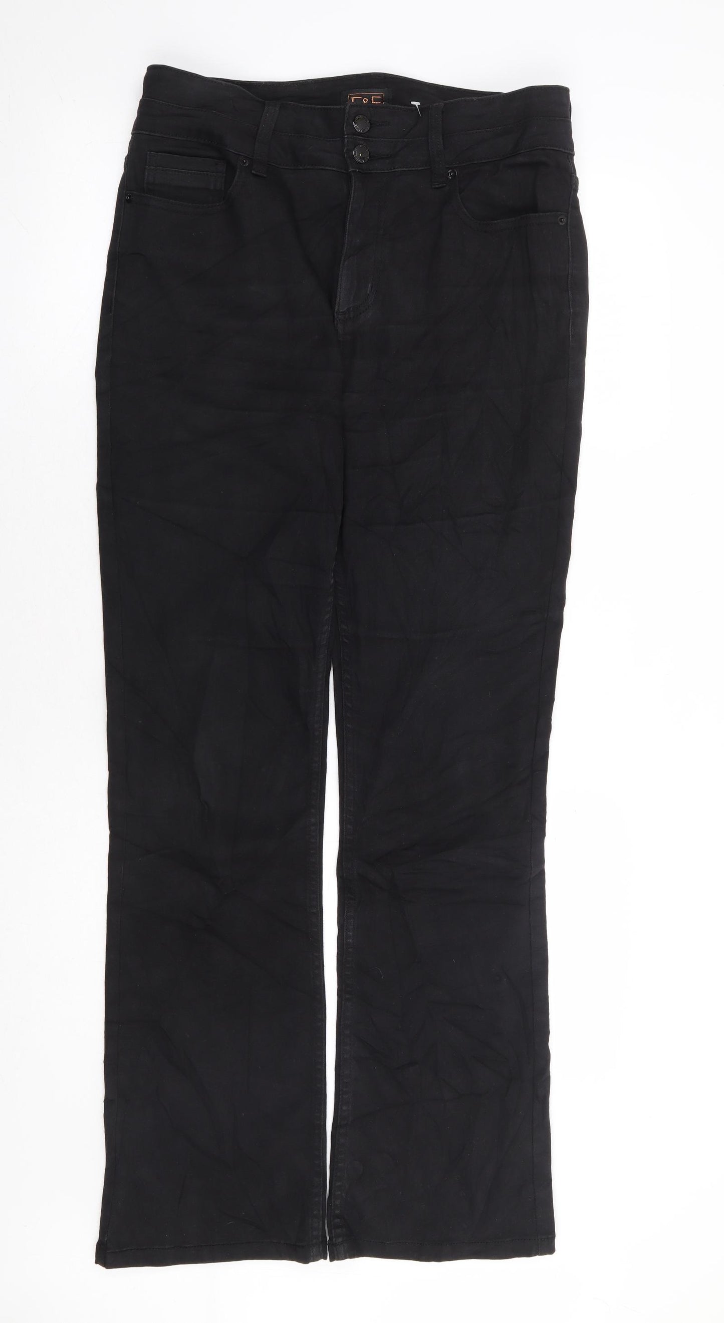 F&F Womens Black Cotton Bootcut Jeans Size 12 L31 in Regular Zip