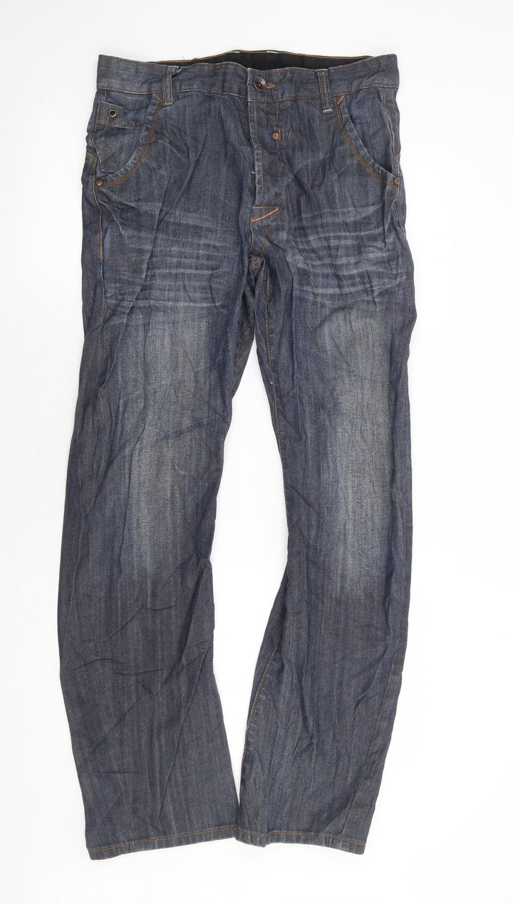 Preworn Mens Blue Cotton Straight Jeans Size 32 in L33 in Regular Button