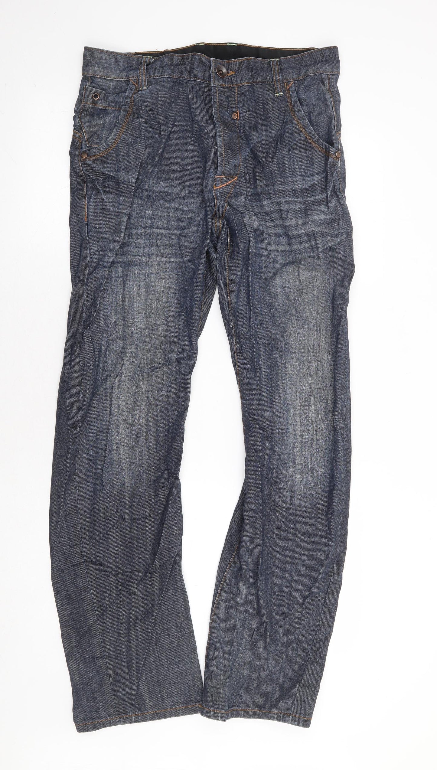 Preworn Mens Blue Cotton Straight Jeans Size 32 in L33 in Regular Button