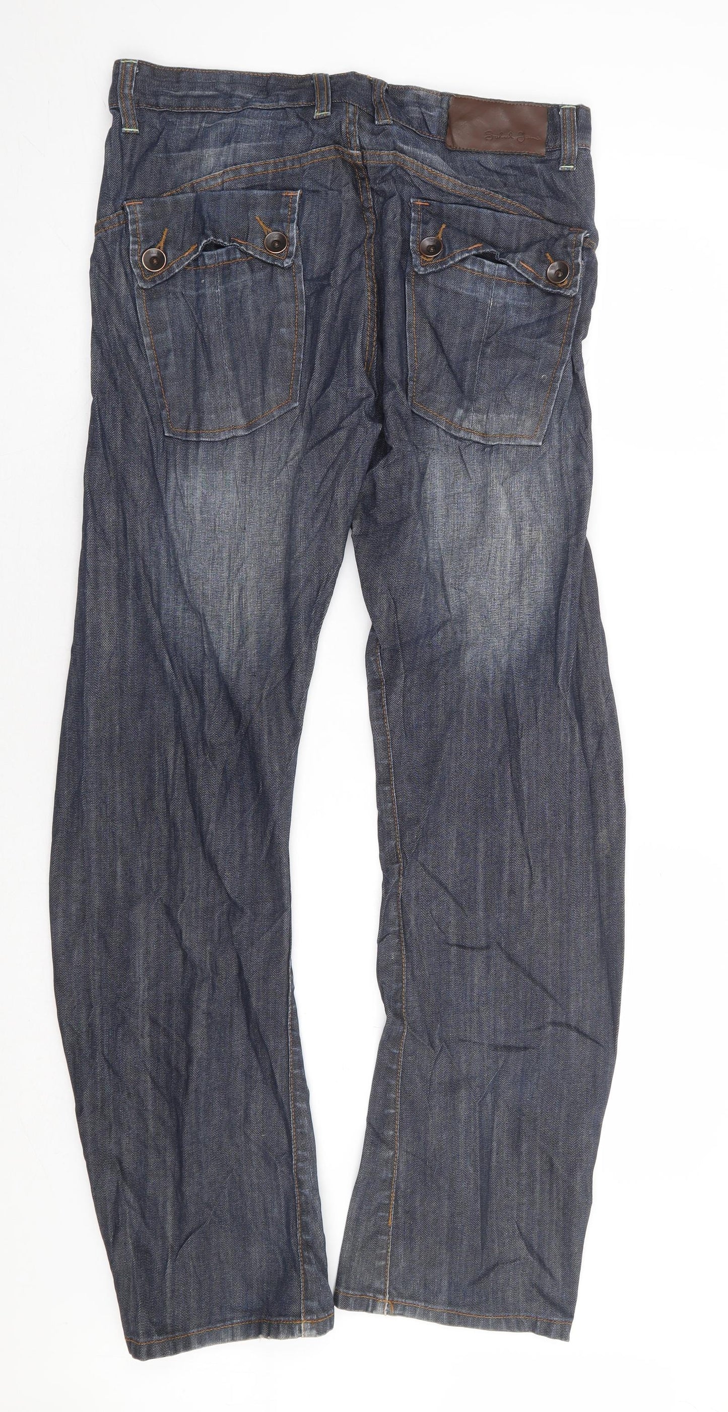 Preworn Mens Blue Cotton Straight Jeans Size 32 in L33 in Regular Button
