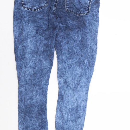 Topshop Womens Blue Cotton Skinny Jeans Size 28 in L27 in Regular Zip - Bleach Effect