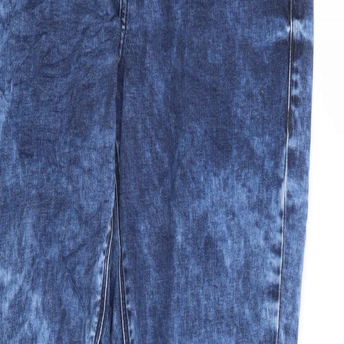 Topshop Womens Blue Cotton Skinny Jeans Size 28 in L27 in Regular Zip - Bleach Effect