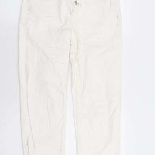 Topshop Womens White Cotton Straight Jeans Size 26 in L27 in Regular Button - Distressed Hems
