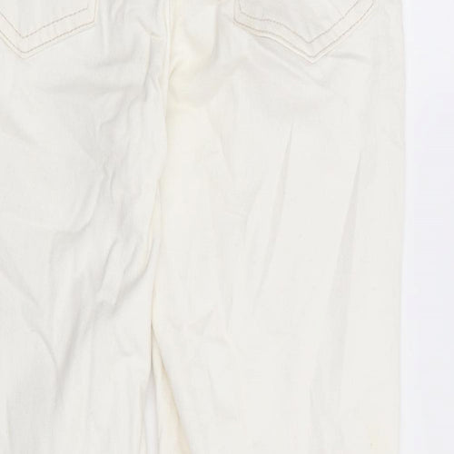 Topshop Womens White Cotton Straight Jeans Size 26 in L27 in Regular Button - Distressed Hems