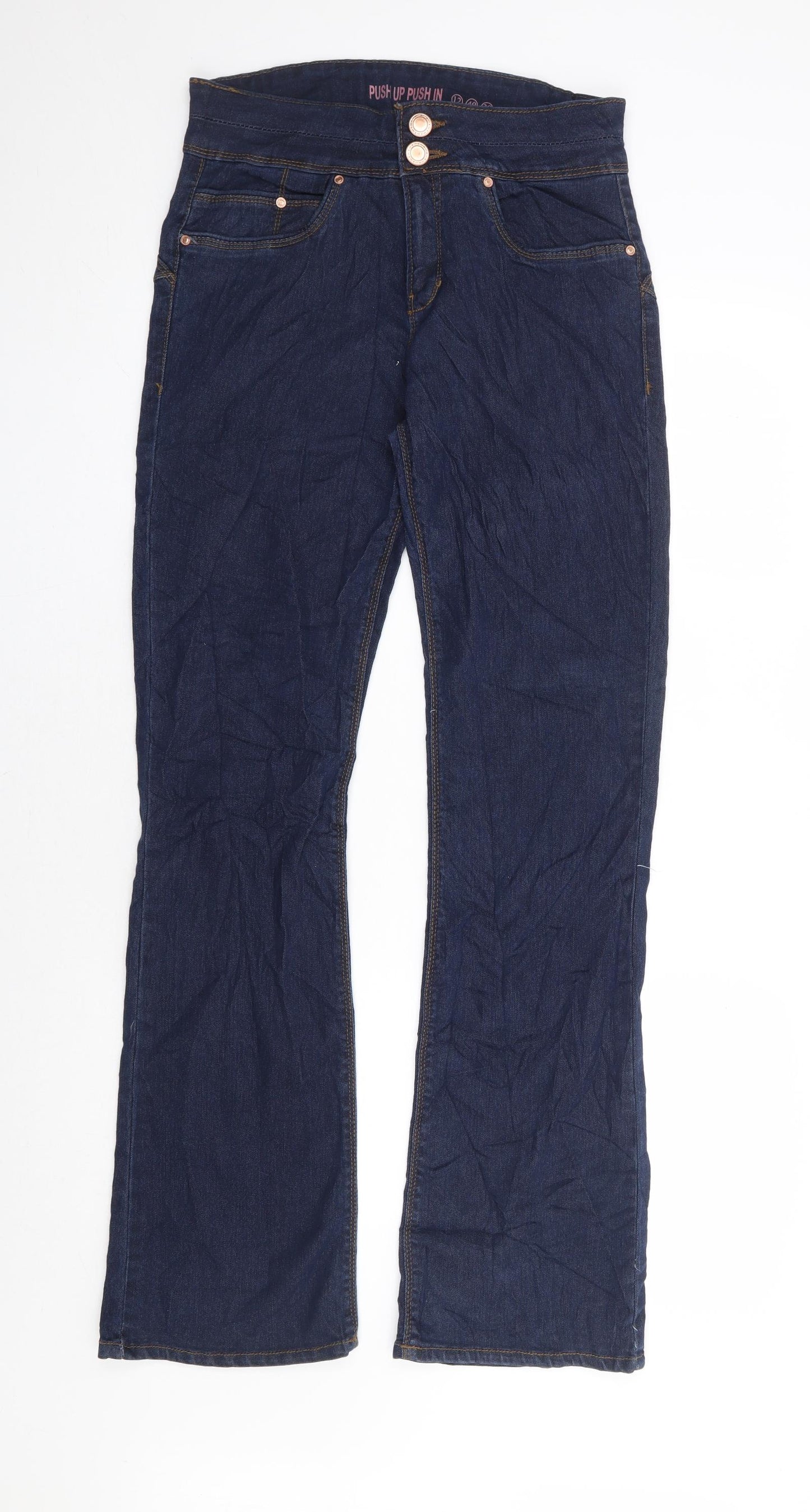 Primark Womens Blue Cotton Bootcut Jeans Size 12 L32 in Regular Zip