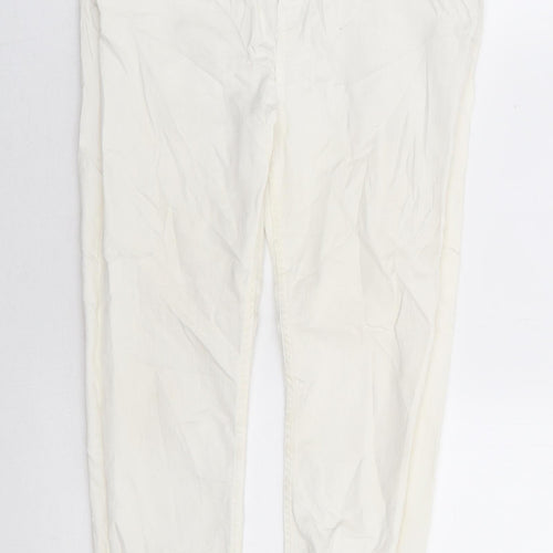 Zara Womens White Cotton Skinny Jeans Size 10 L25 in Regular Zip - Distressed Hem Ankle Grazer