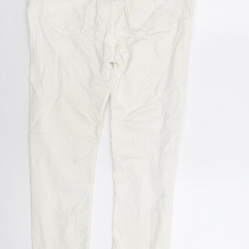 Zara Womens White Cotton Skinny Jeans Size 10 L25 in Regular Zip - Distressed Hem Ankle Grazer