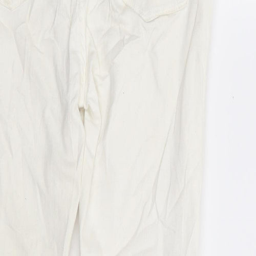 Zara Womens White Cotton Skinny Jeans Size 10 L25 in Regular Zip - Distressed Hem Ankle Grazer