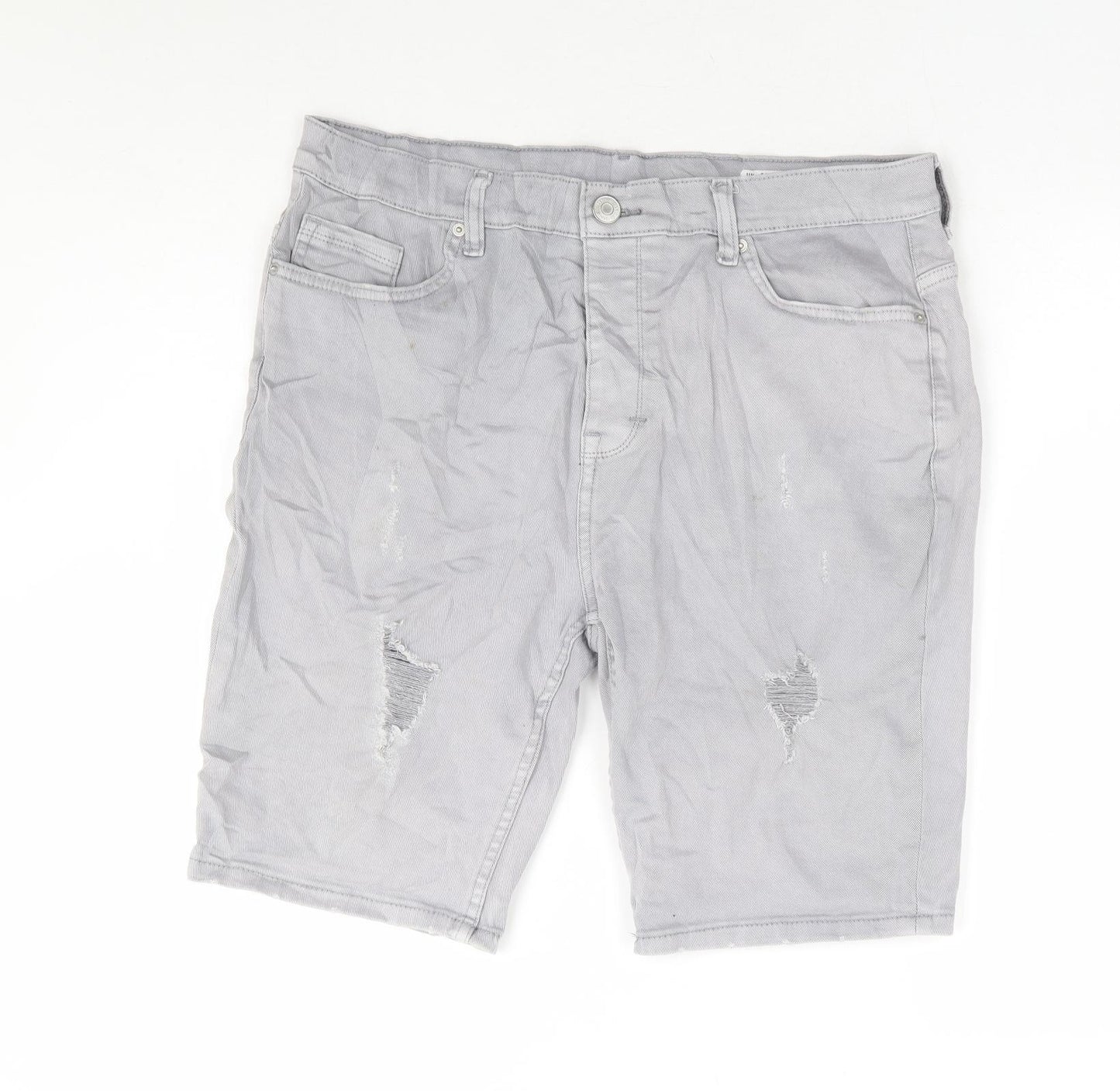 Primark Mens Grey Cotton Bermuda Shorts Size 36 in L12 in Regular Button