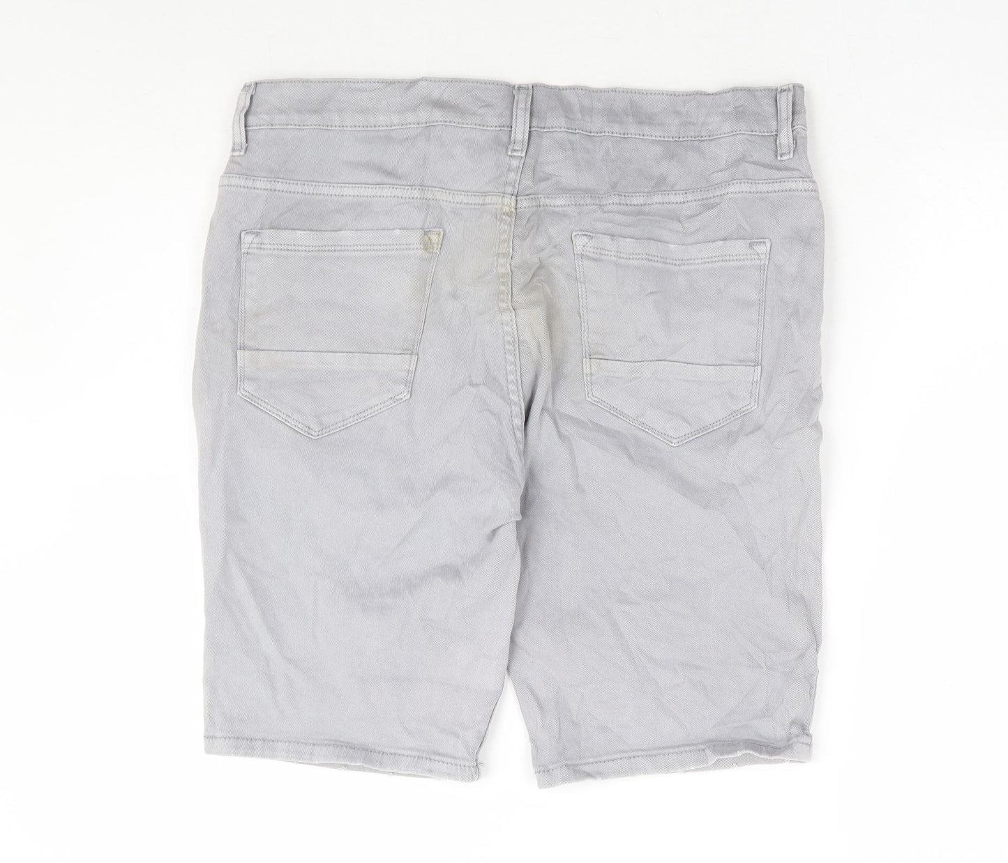 Primark Mens Grey Cotton Bermuda Shorts Size 36 in L12 in Regular Button