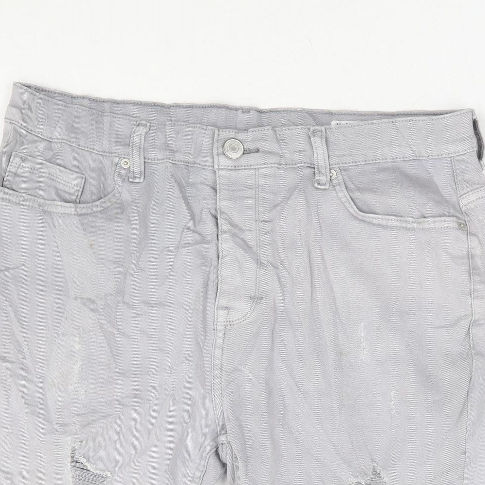 Primark Mens Grey Cotton Bermuda Shorts Size 36 in L12 in Regular Button
