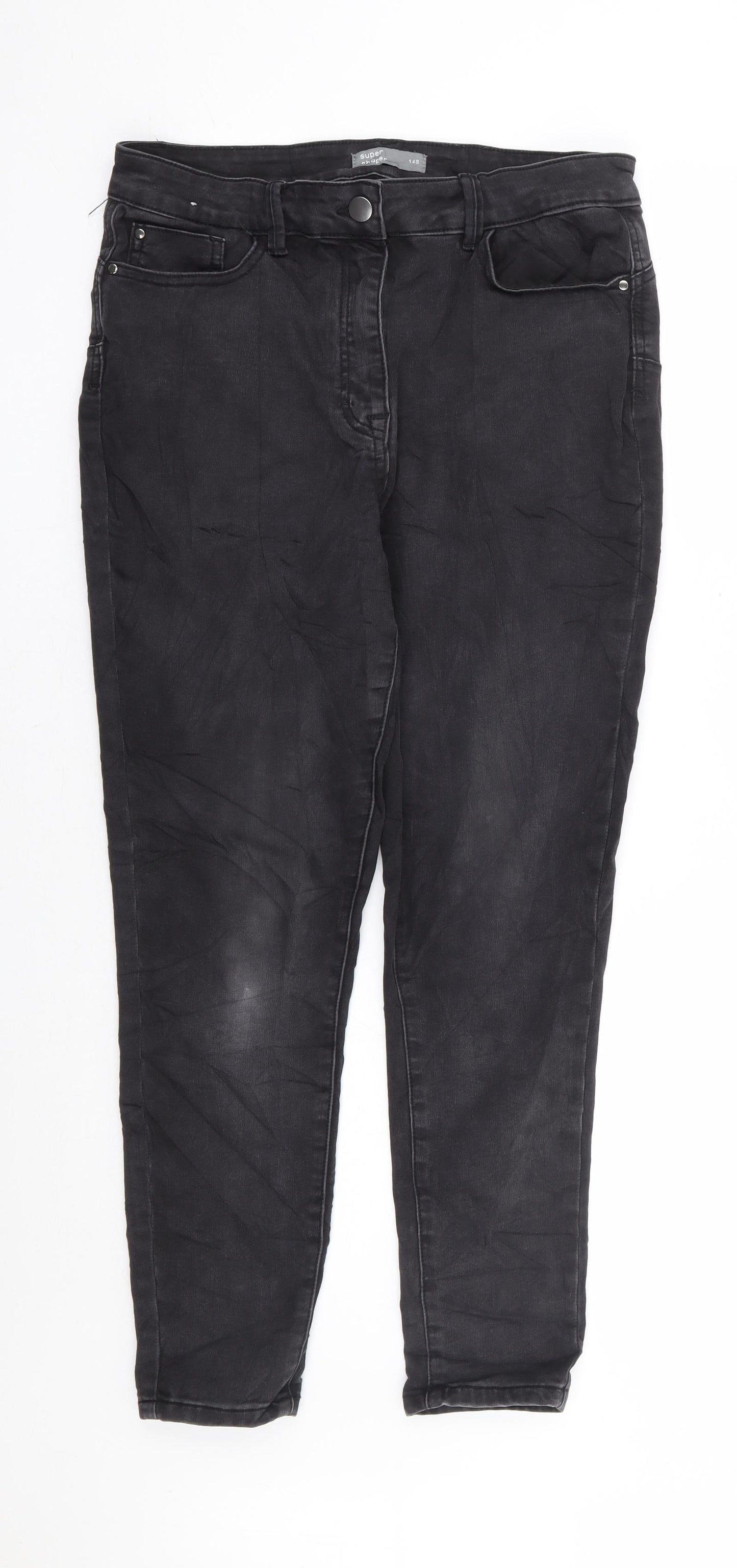 Nutmeg Womens Black Cotton Skinny Jeans Size 14 L26 in Regular Zip - Short Length Super Shaper