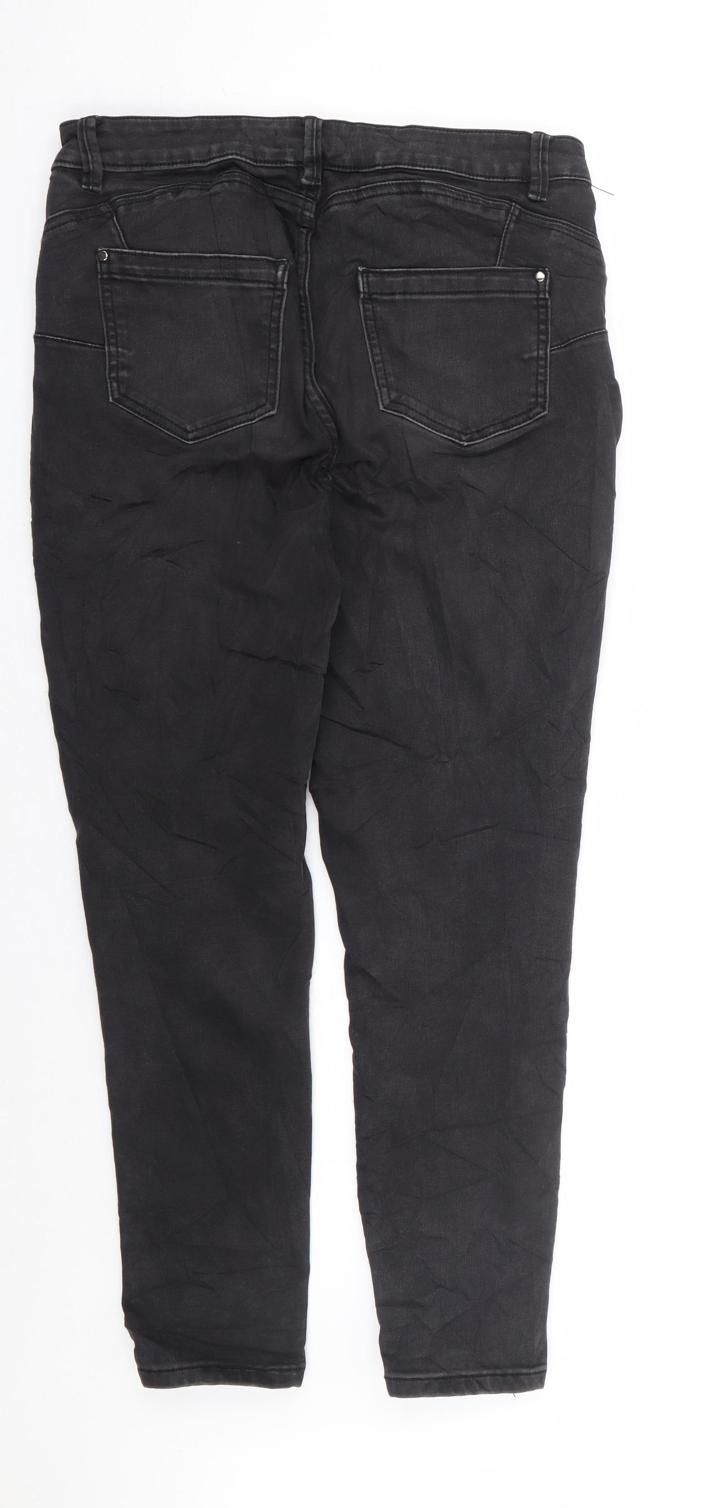 Nutmeg Womens Black Cotton Skinny Jeans Size 14 L26 in Regular Zip - Short Length Super Shaper