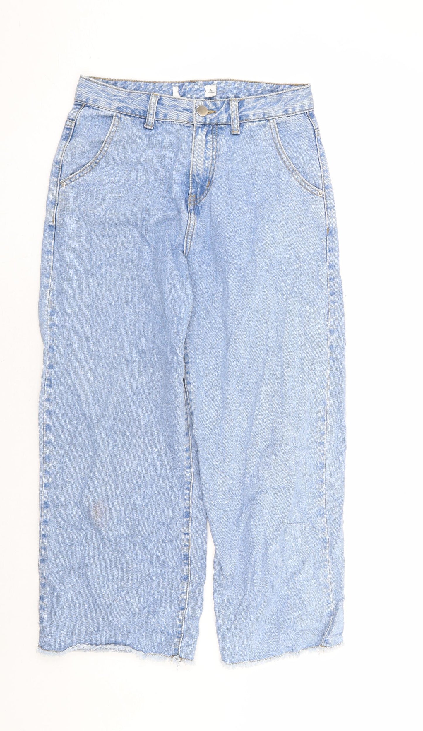 Preworn Womens Blue Cotton Cropped Jeans Size M L24 in Regular Zip - Distressed Hems