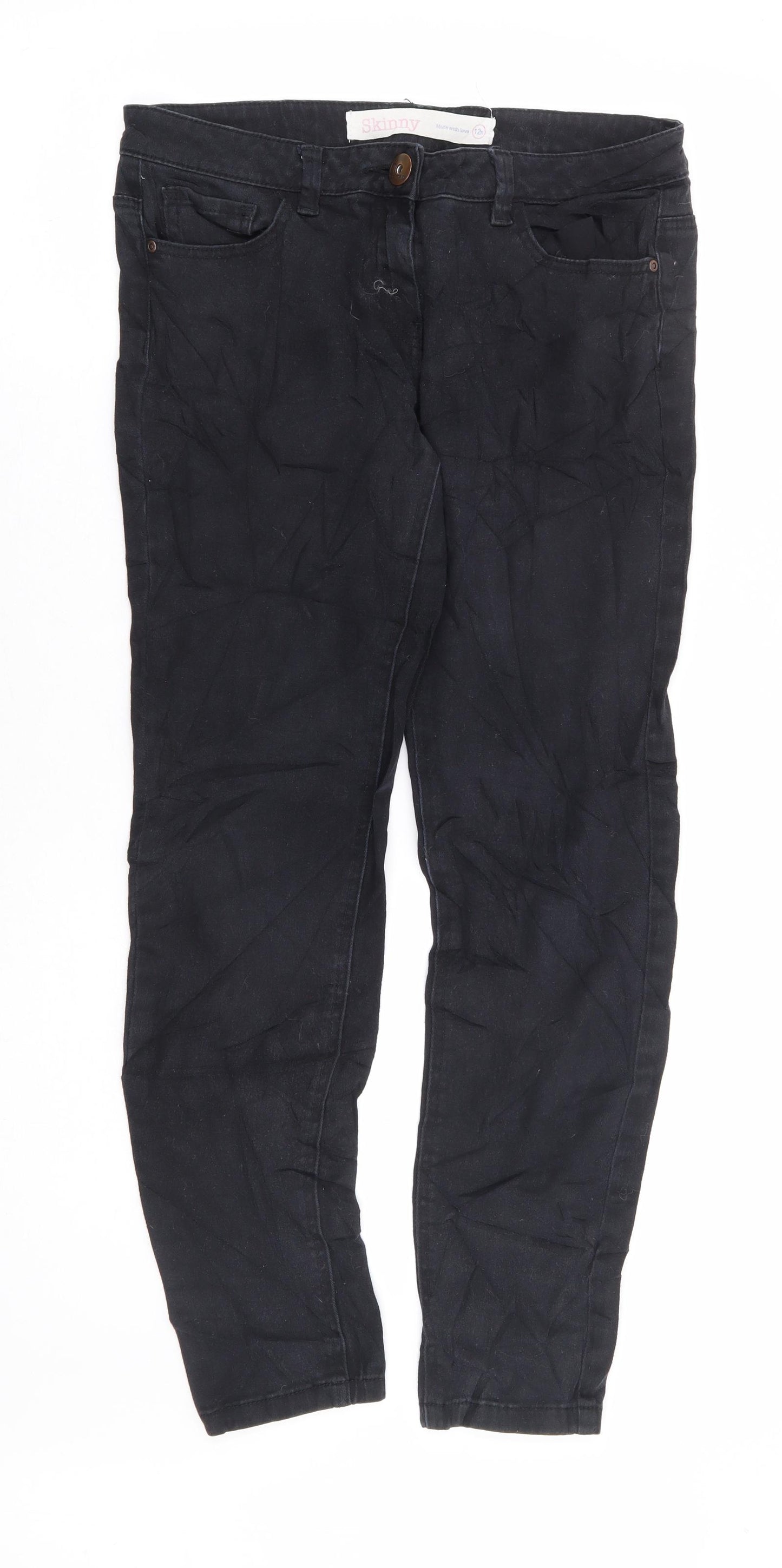 NEXT Womens Black Cotton Skinny Jeans Size 12 L28 in Regular Zip