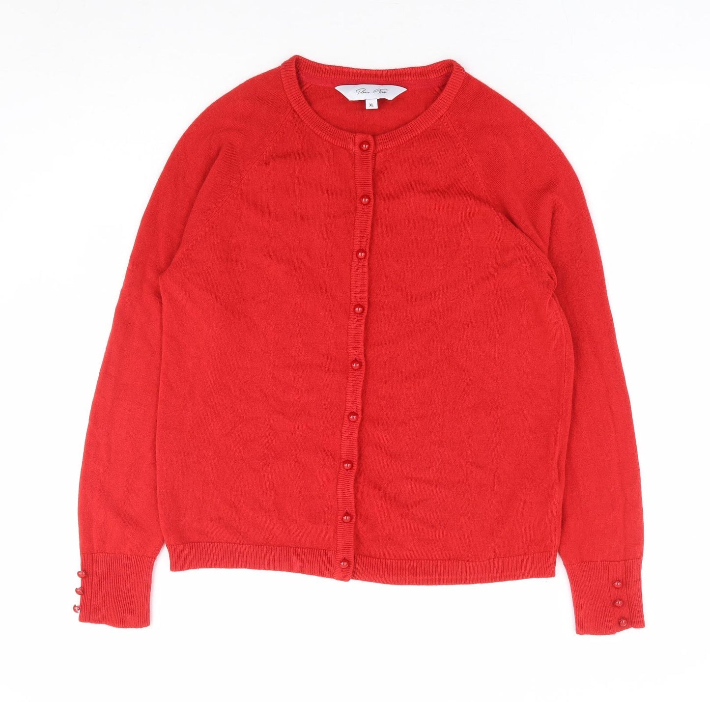 Plum Tree Womens Red Round Neck Acrylic Cardigan Jumper Size XL