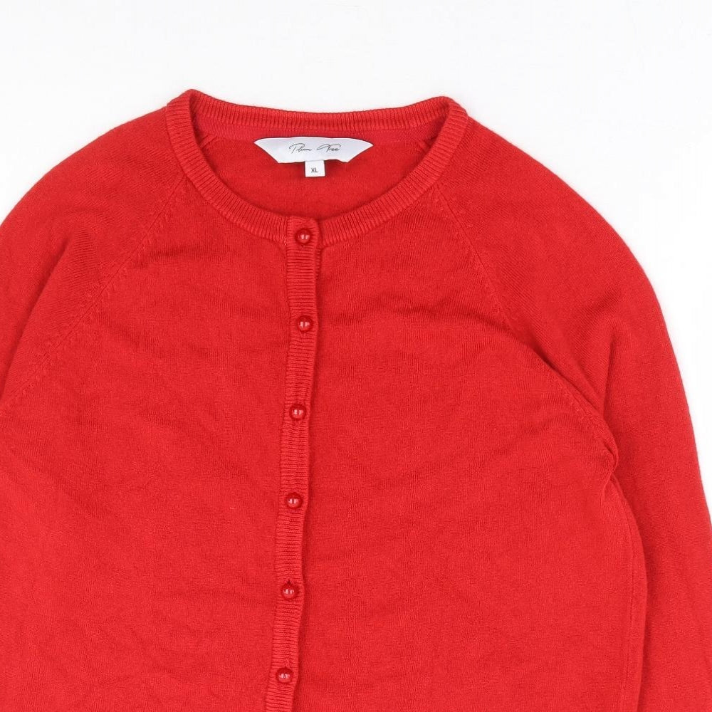 Plum Tree Womens Red Round Neck Acrylic Cardigan Jumper Size XL
