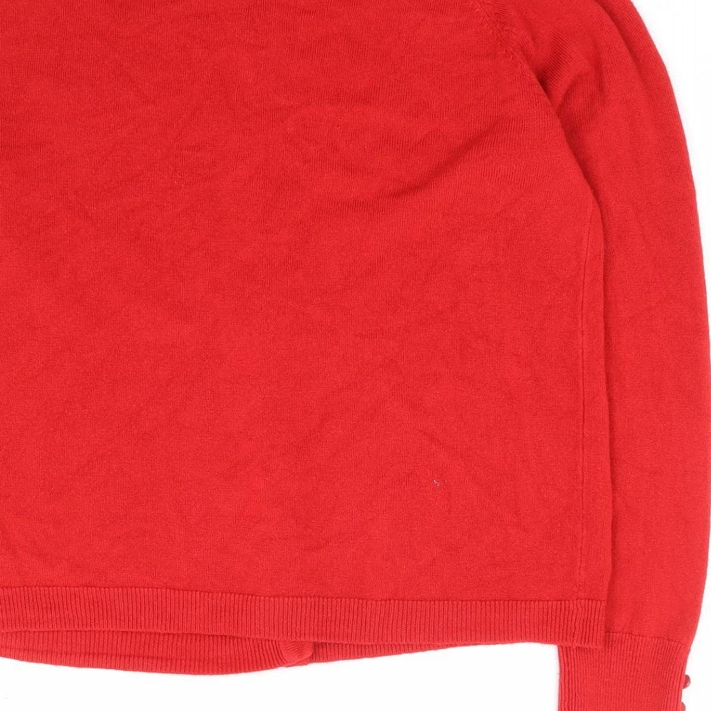 Plum Tree Womens Red Round Neck Acrylic Cardigan Jumper Size XL