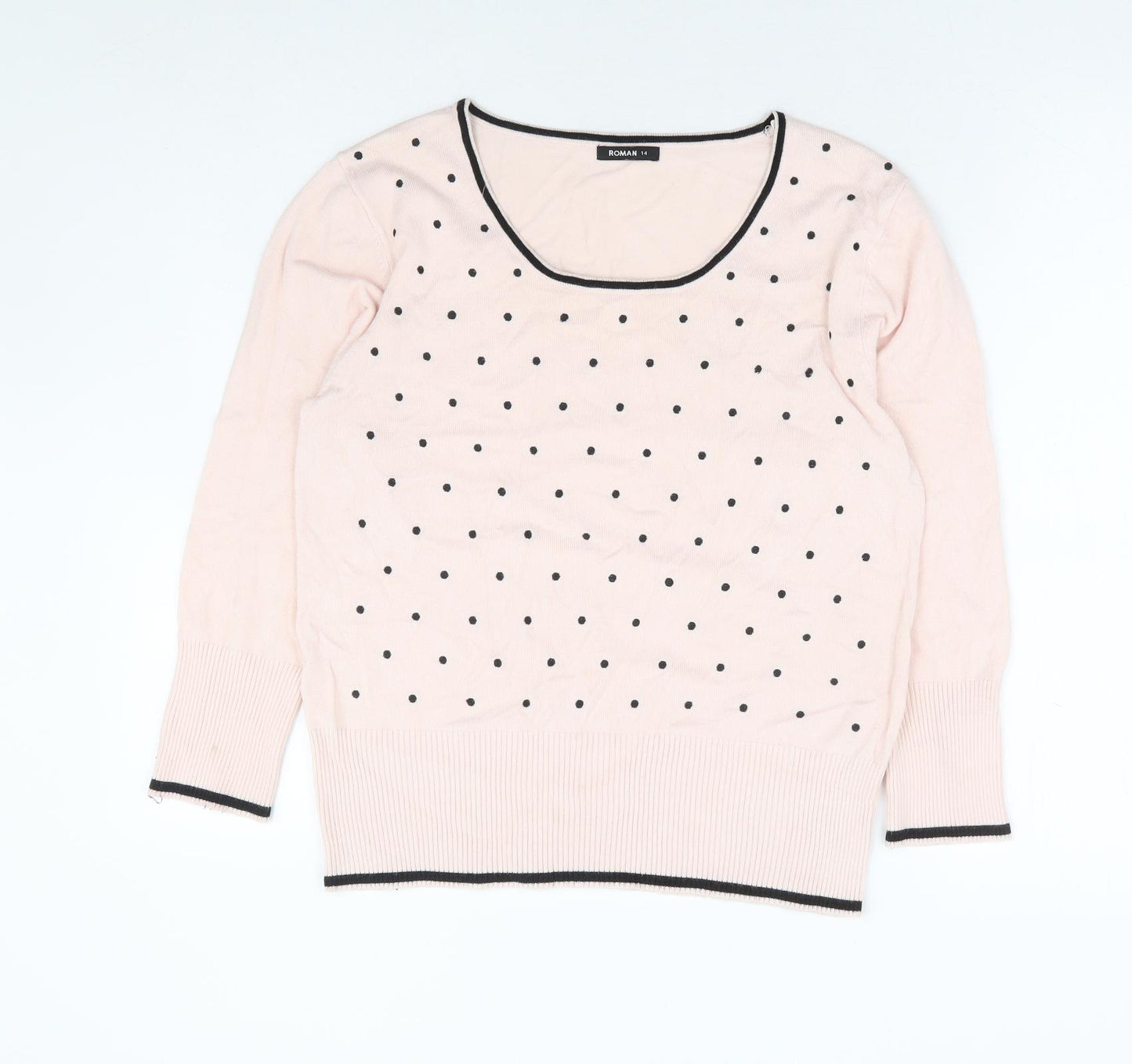 Roman Womens Pink Scoop Neck Polka Dot Viscose Pullover Jumper Size 14