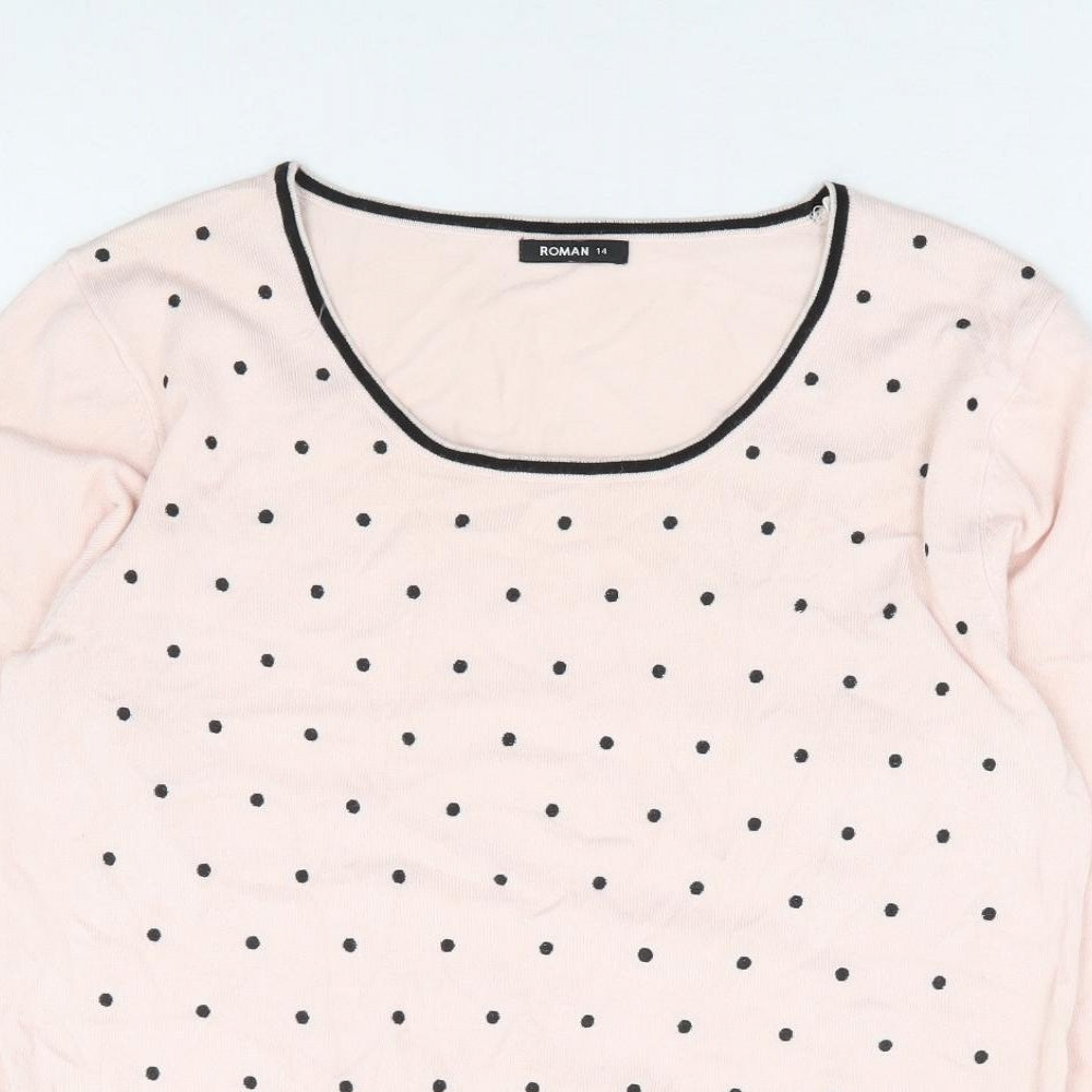 Roman Womens Pink Scoop Neck Polka Dot Viscose Pullover Jumper Size 14