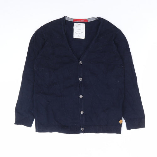 Zara Womens Blue V-Neck Cotton Cardigan Jumper Size 8