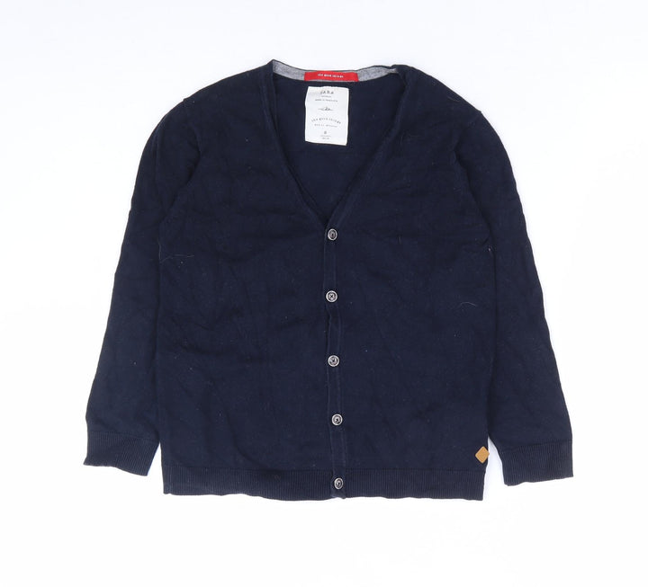 Zara Womens Blue V-Neck Cotton Cardigan Jumper Size 8