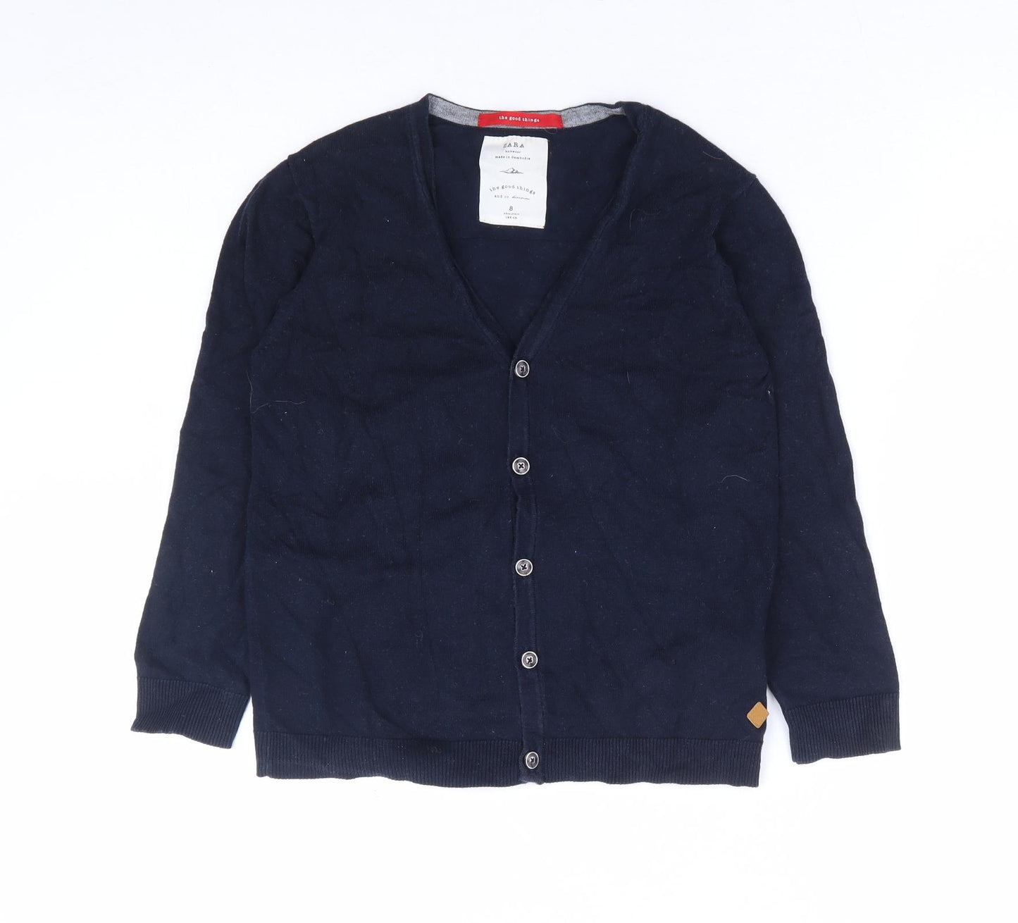 Zara Womens Blue V-Neck Cotton Cardigan Jumper Size 8