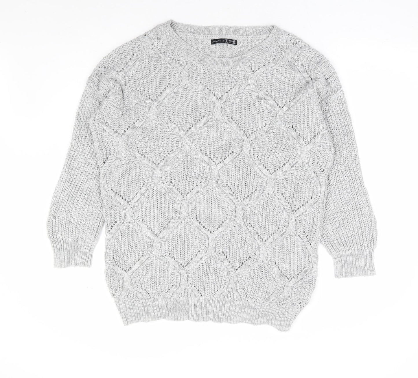 Primark Womens Grey Round Neck Acrylic Henley Jumper Size 14
