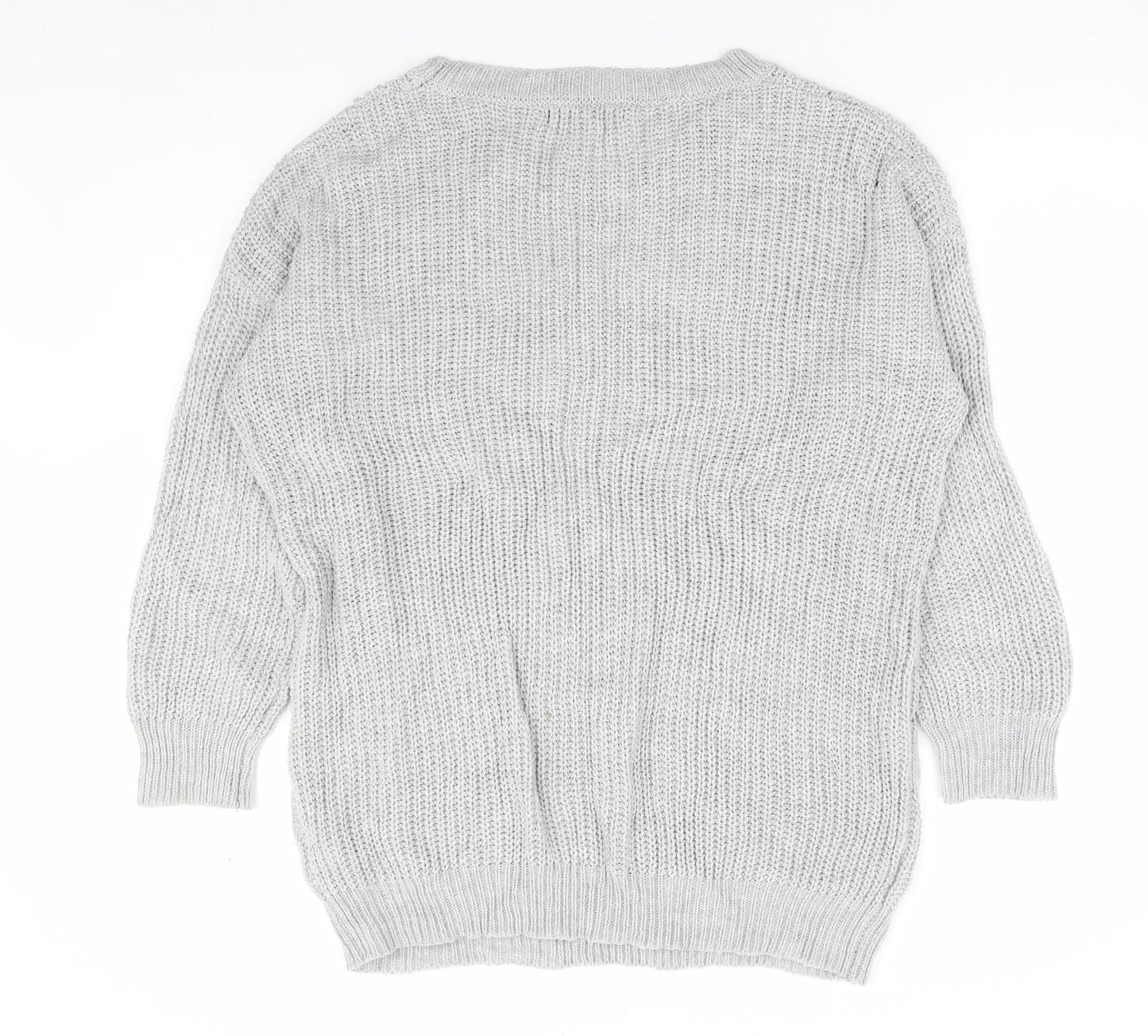Primark Womens Grey Round Neck Acrylic Henley Jumper Size 14