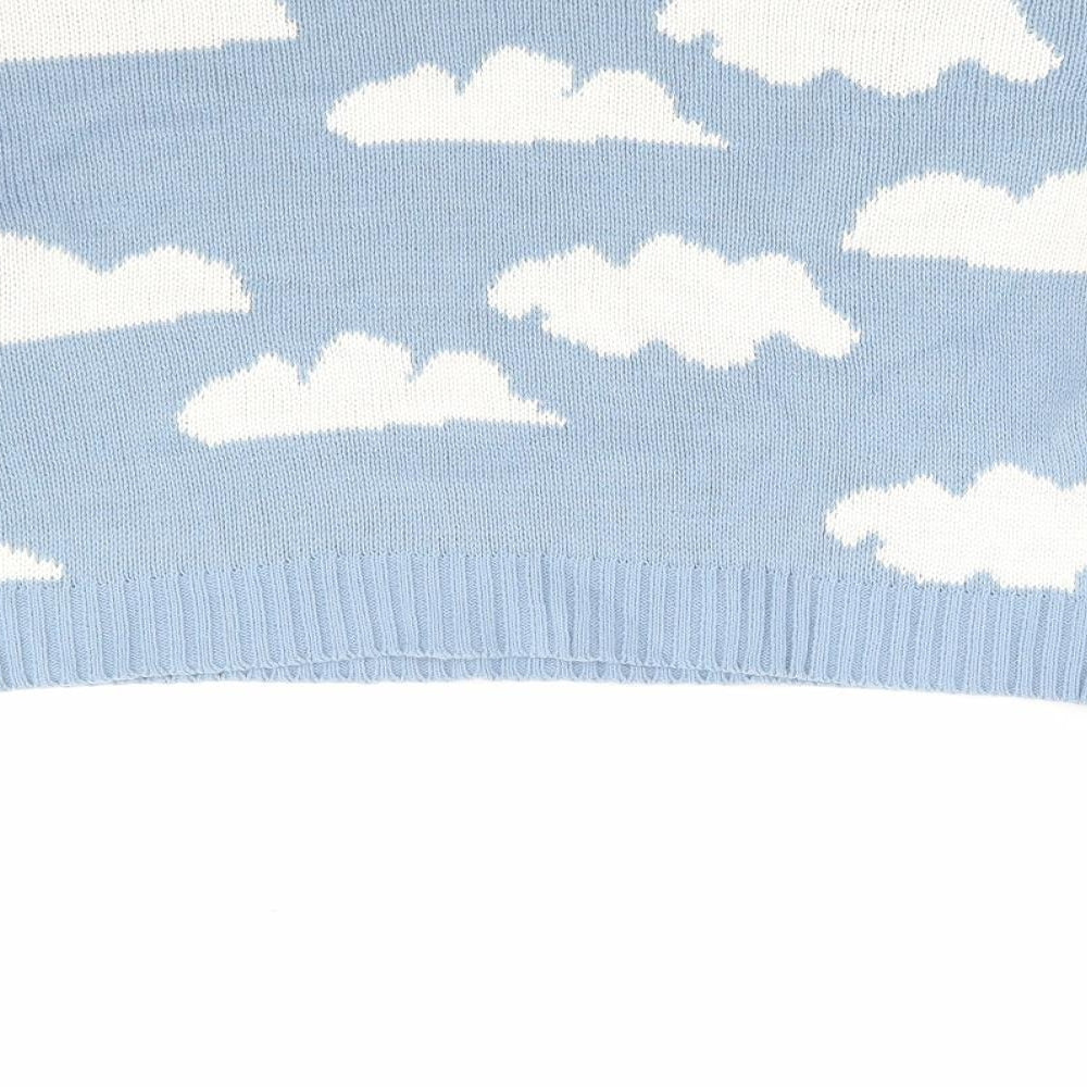 Nasty Gal Womens Blue Boat Neck Geometric Acrylic Pullover Jumper Size S - Cropped Cloud Print
