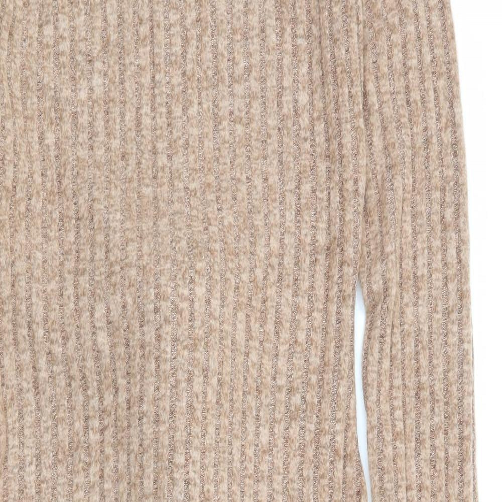 SheIn Womens Beige Polyester Jumper Dress Size L Round Neck Tie - Ribbed