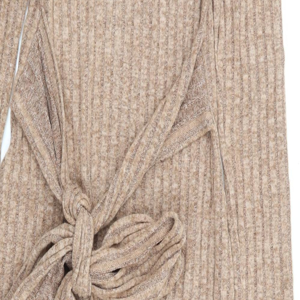 SheIn Womens Beige Polyester Jumper Dress Size L Round Neck Tie - Ribbed