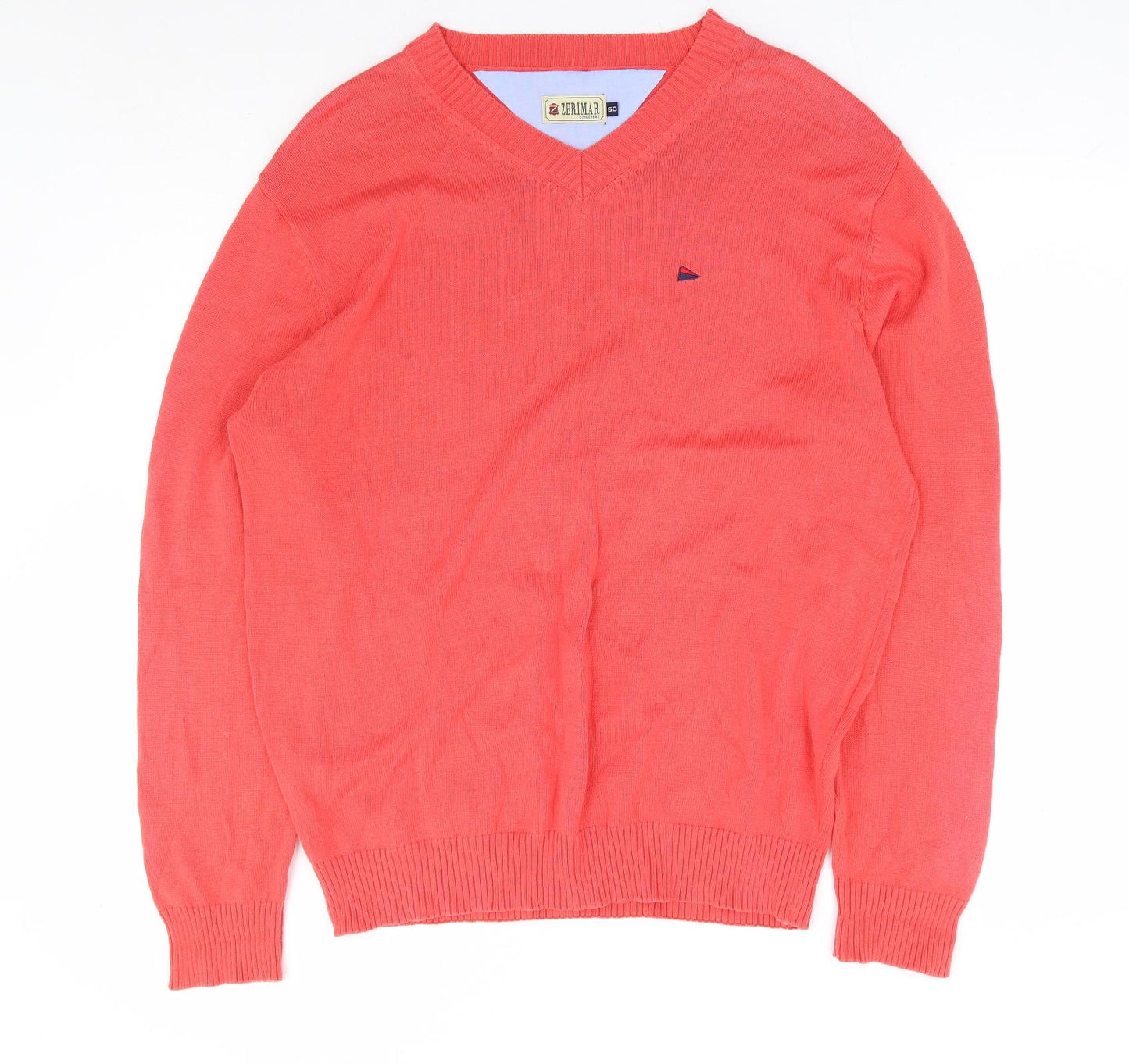 Zerimar Mens Pink V-Neck Ramie Pullover Jumper Size L