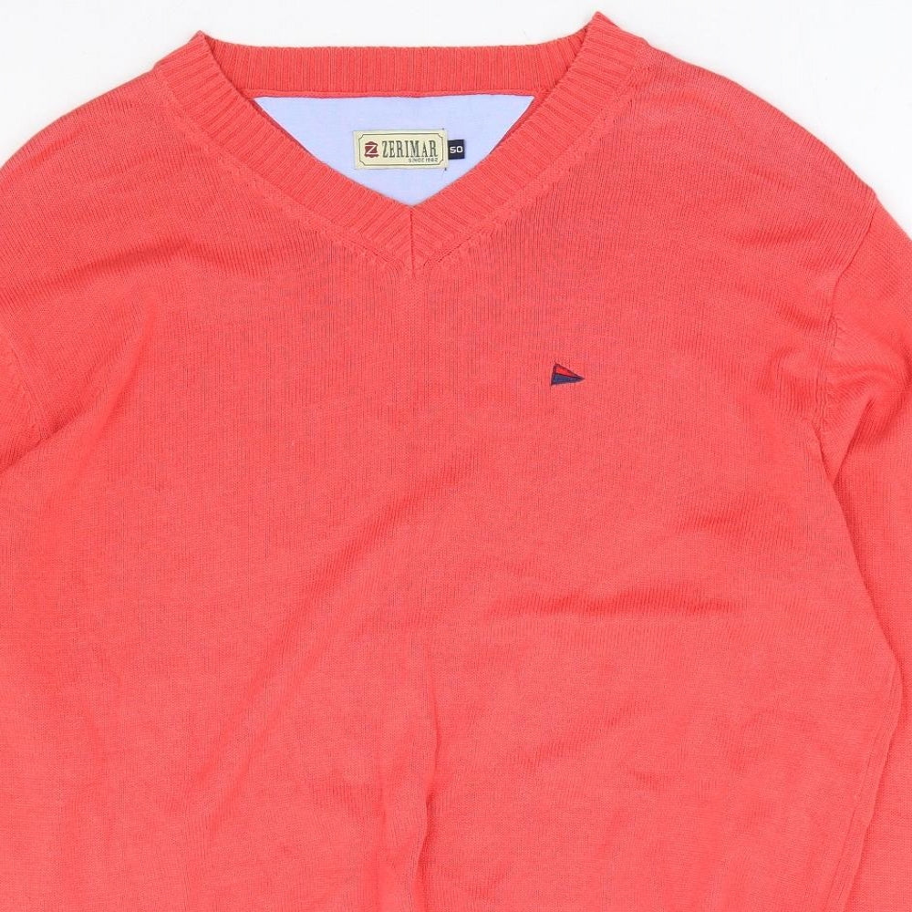 Zerimar Mens Pink V-Neck Ramie Pullover Jumper Size L