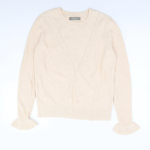 Oasis Womens Beige Round Neck 100% Cotton Pullover Jumper Size S